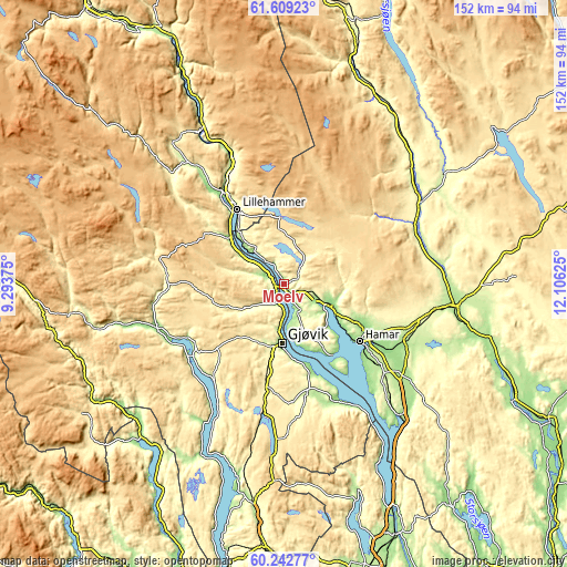 Topographic map of Moelv