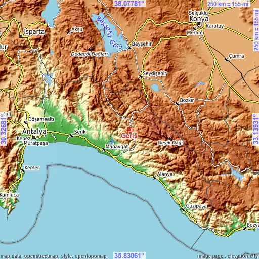 Topographic map of Geriş