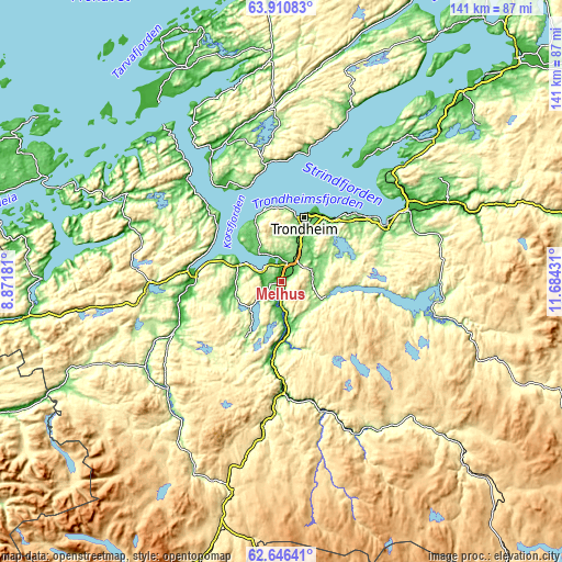 Topographic map of Melhus