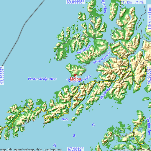 Topographic map of Melbu