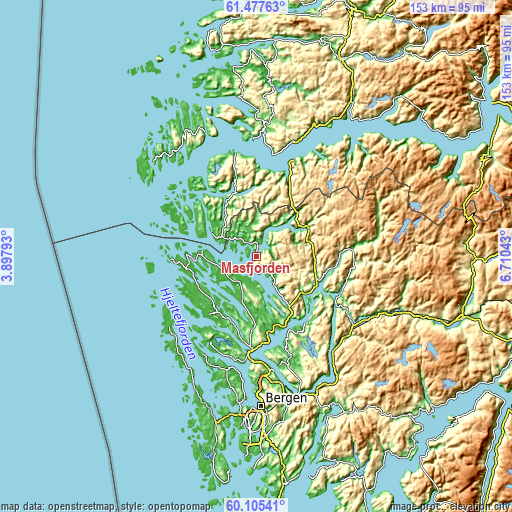 Topographic map of Masfjorden