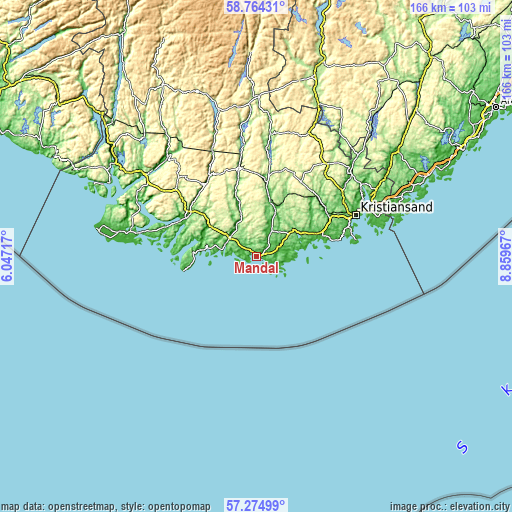 Topographic map of Mandal