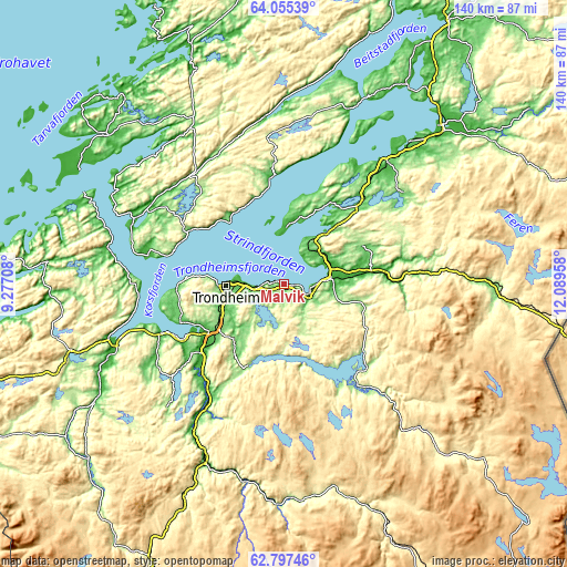 Topographic map of Malvik