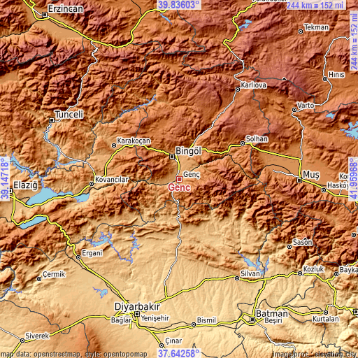 Topographic map of Genç