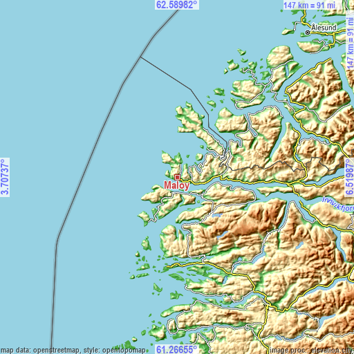 Topographic map of Måløy