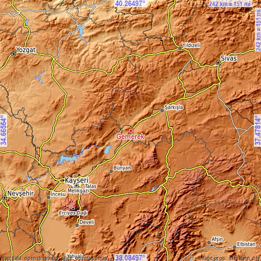 Topographic map of Gemerek