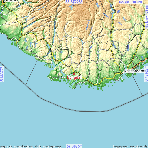 Topographic map of Lyngdal