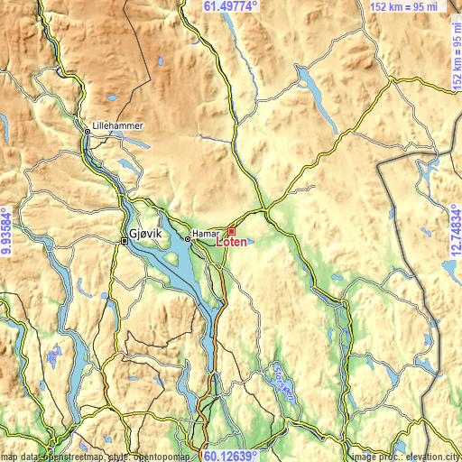 Topographic map of Løten