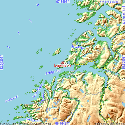 Topographic map of Løpsmarka