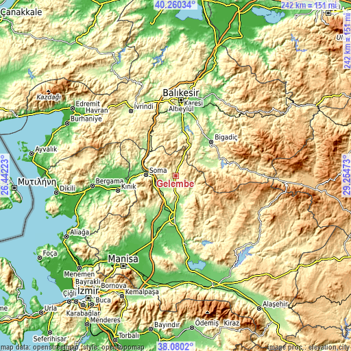 Topographic map of Gelembe