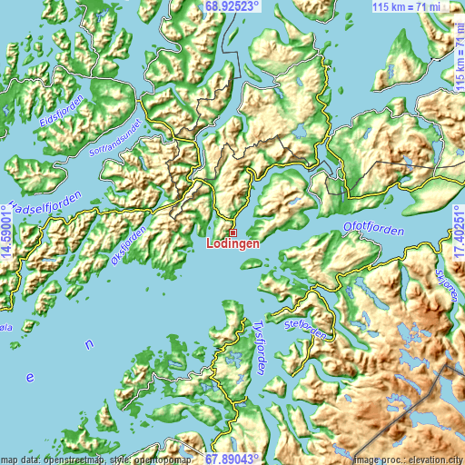 Topographic map of Lødingen