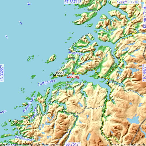 Topographic map of Løding