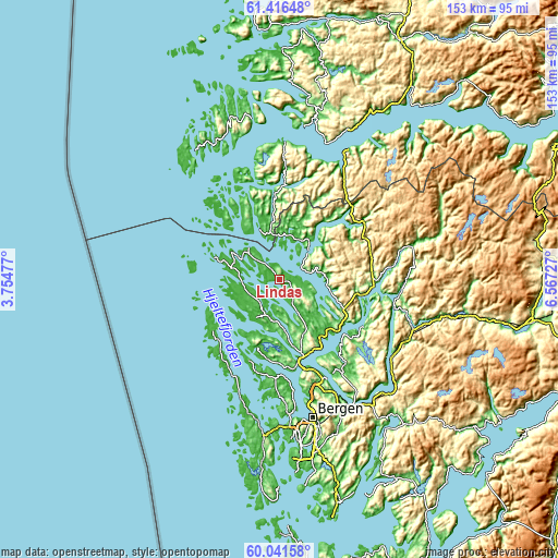 Topographic map of Lindås