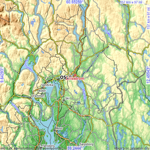Topographic map of Lillestrøm
