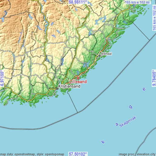 Topographic map of Lillesand