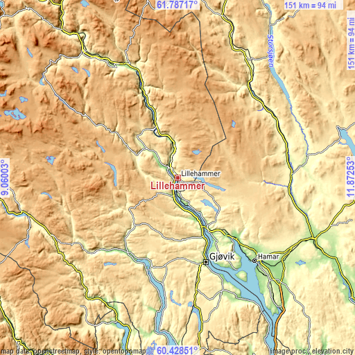 Topographic map of Lillehammer