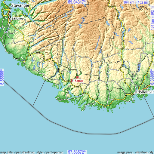 Topographic map of Liknes