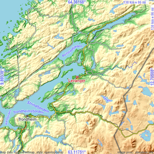 Topographic map of Levanger