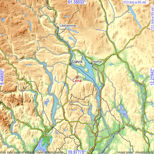 Topographic map of Lena