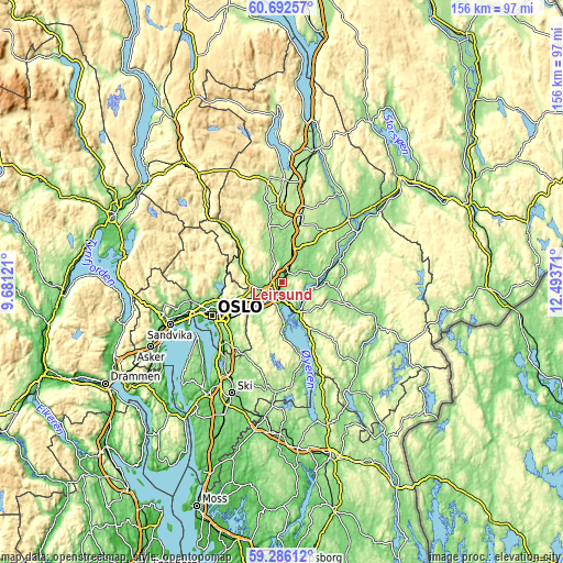 Topographic map of Leirsund