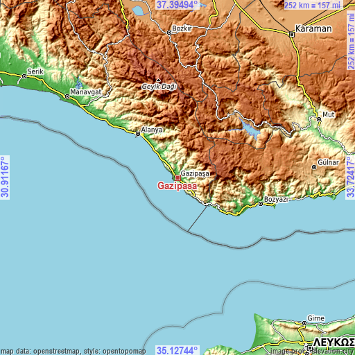 Topographic map of Gazipaşa