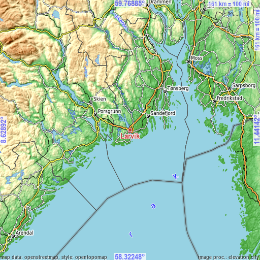 Topographic map of Larvik