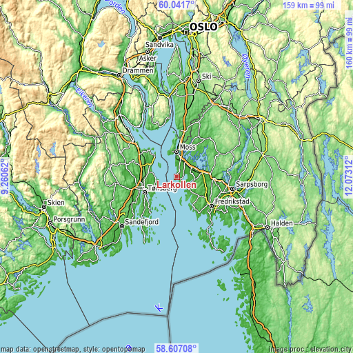 Topographic map of Larkollen