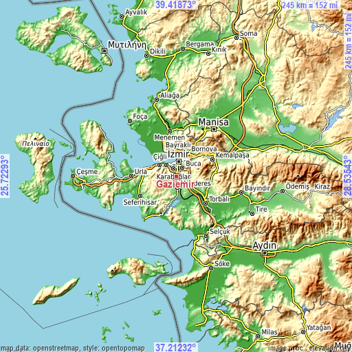 Topographic map of Gaziemir