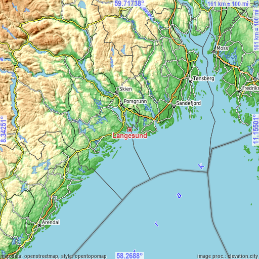 Topographic map of Langesund