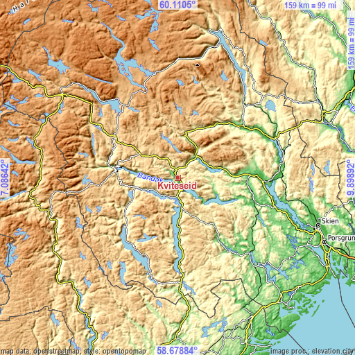 Topographic map of Kviteseid