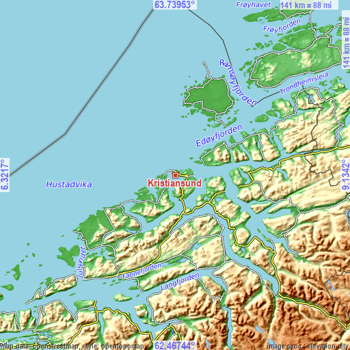 Topographic map of Kristiansund