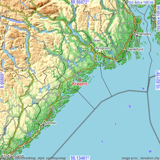 Topographic map of Kragerø