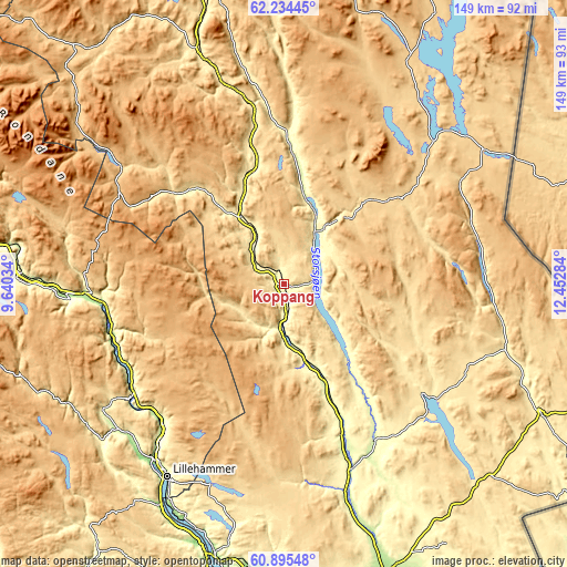 Topographic map of Koppang