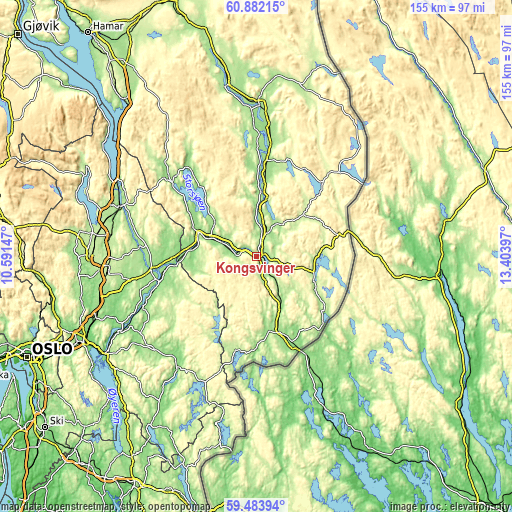 Topographic map of Kongsvinger