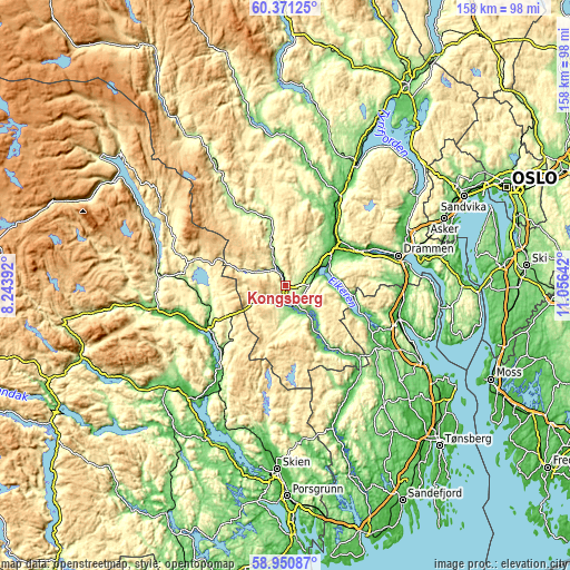 Topographic map of Kongsberg