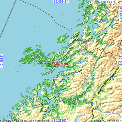 Topographic map of Kolvereid