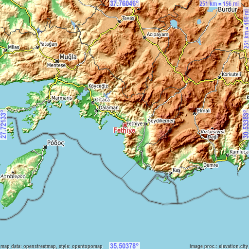 Topographic map of Fethiye
