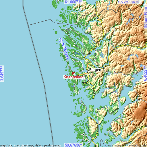 Topographic map of Knappskog