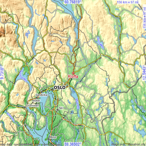 Topographic map of Kløfta