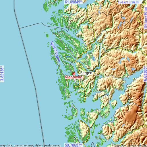 Topographic map of Kleppestø