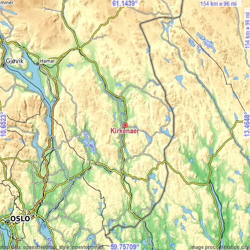 Topographic map of Kirkenær