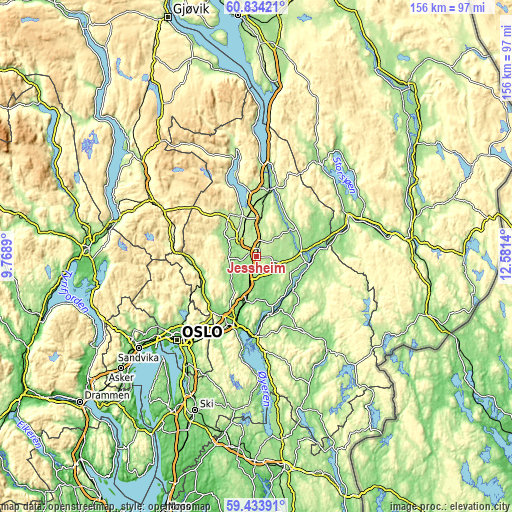 Topographic map of Jessheim