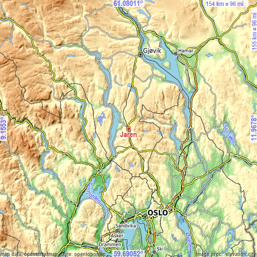 Topographic map of Jaren