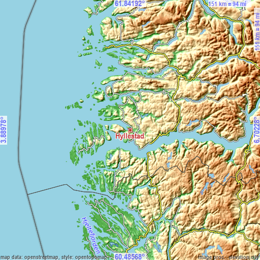 Topographic map of Hyllestad