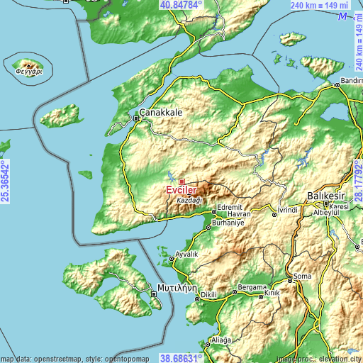 Topographic map of Evciler