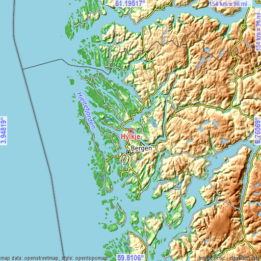 Topographic map of Hylkje