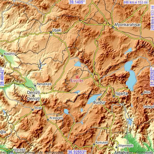 Topographic map of Evciler