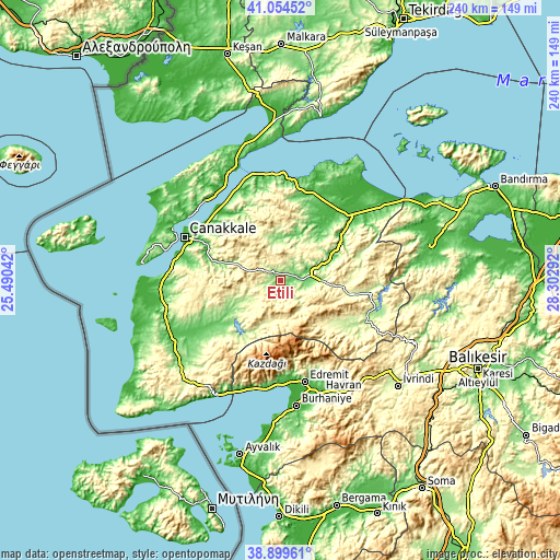 Topographic map of Etili