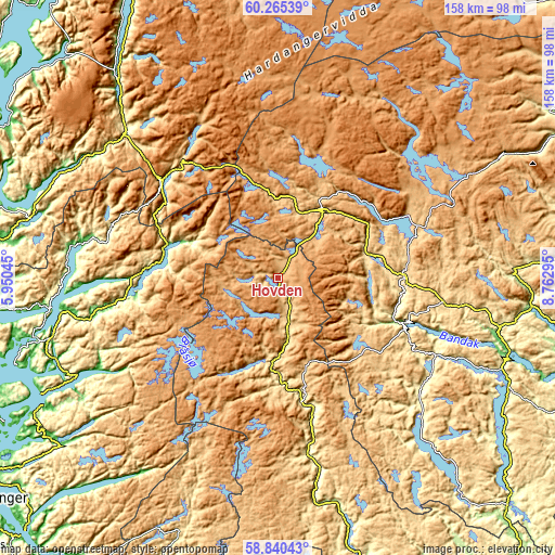 Topographic map of Hovden