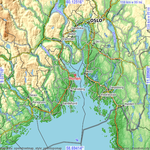 Topographic map of Horten